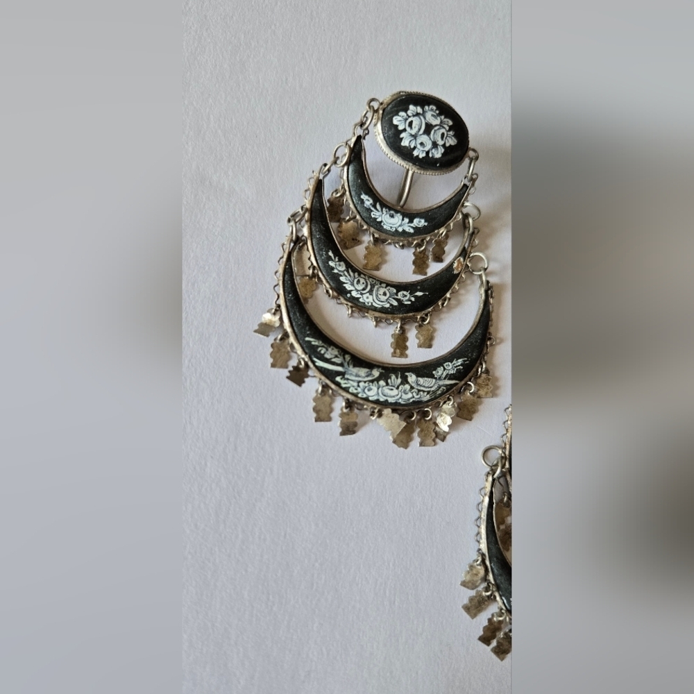 Persian Antique Earrings Sterling Chandellier Clip On Enamel - Picture 6 of 12